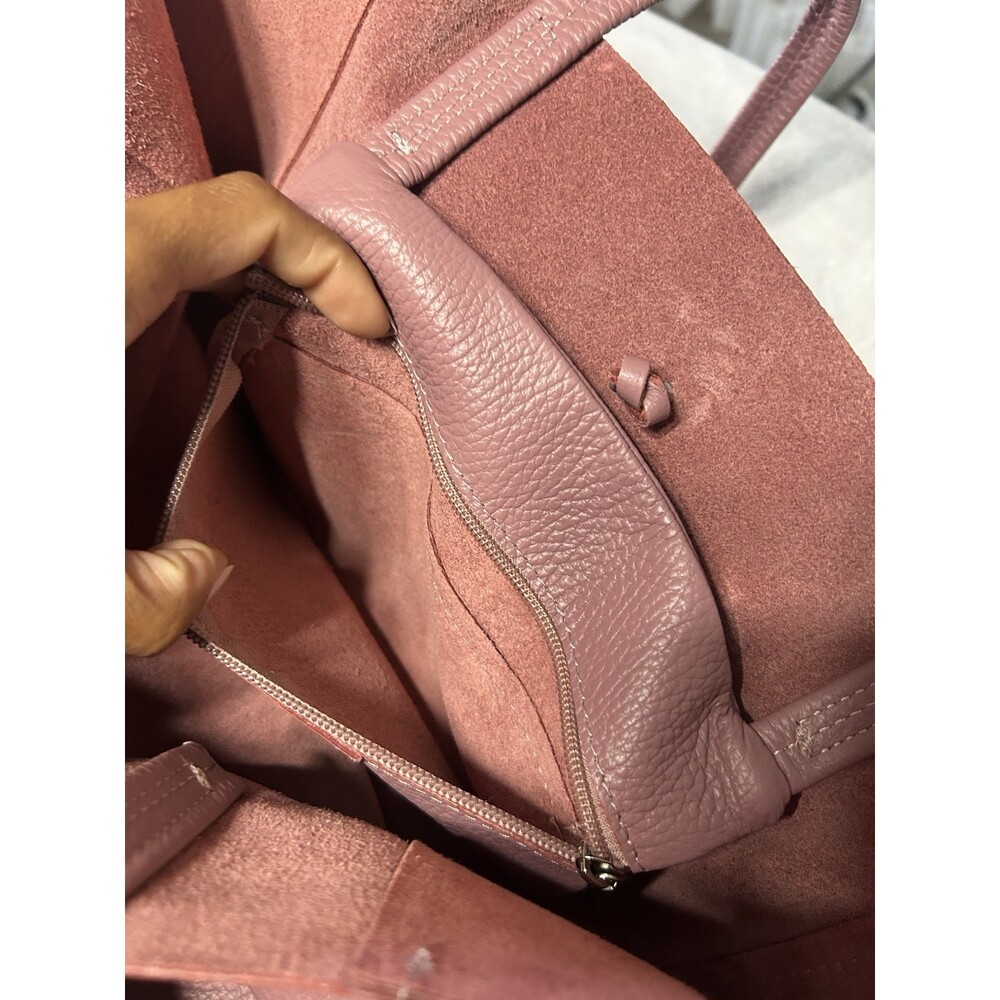 Italian Leather Tote Large Genuine Leather Dusty Rose Pink Made In Italy New - Picture 7 of 12